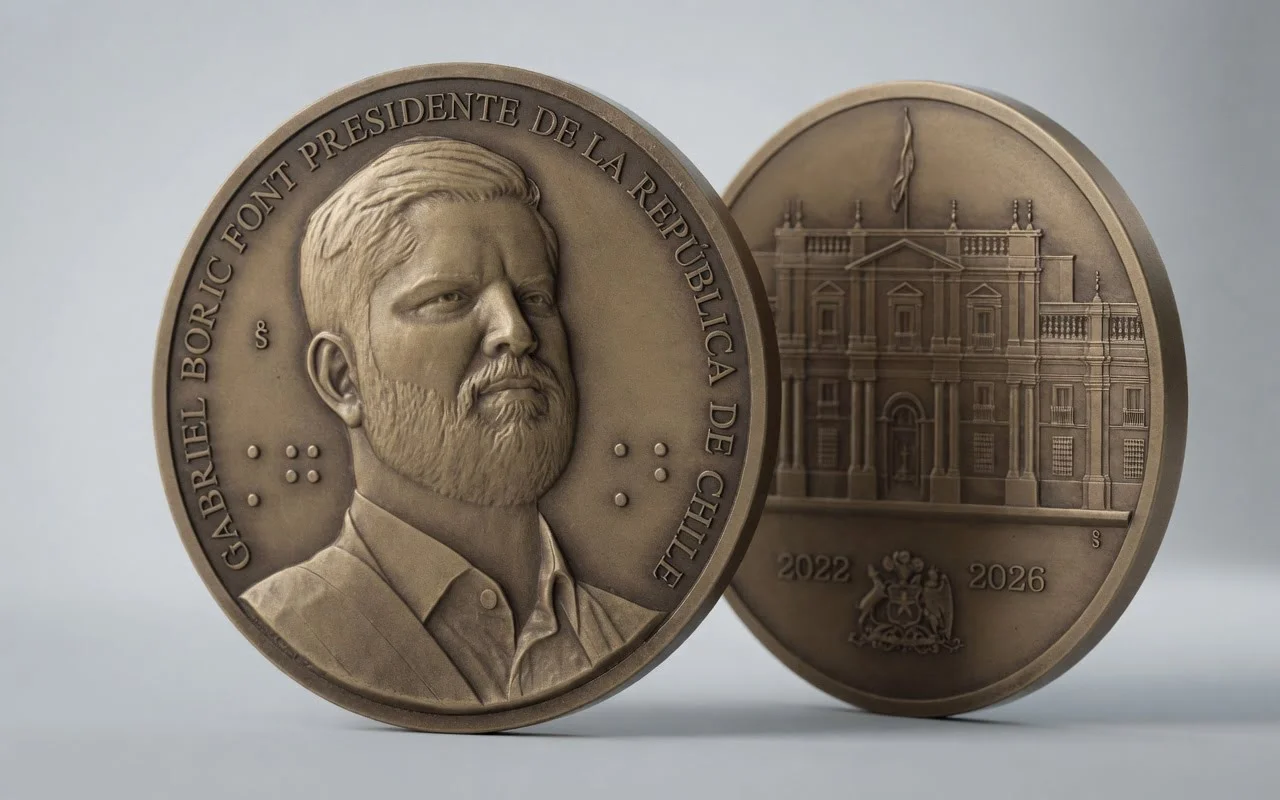La Casa de Moneda de Chile medalla homeje a Gariel Boric