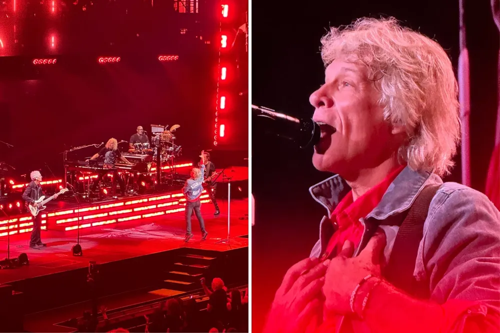 Jon Bon Jovi en pleno concierto durante el inicio de su gira Forever Tour 2026 en Nueva York