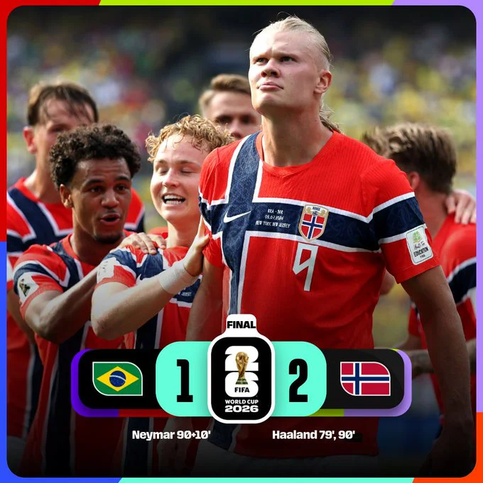 Jugadores de la selección de Noruega celebran el histórico triunfo 2-1 frente a un equipo de Brasil / FIFA