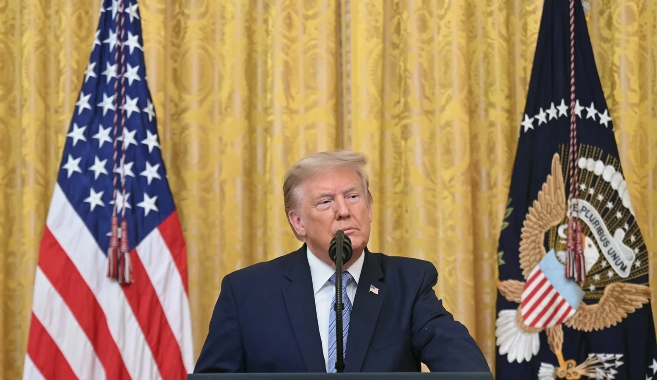 Presidente Donald Trump en la Casa Blanca durante su discurso del 16 de julio de 2026
